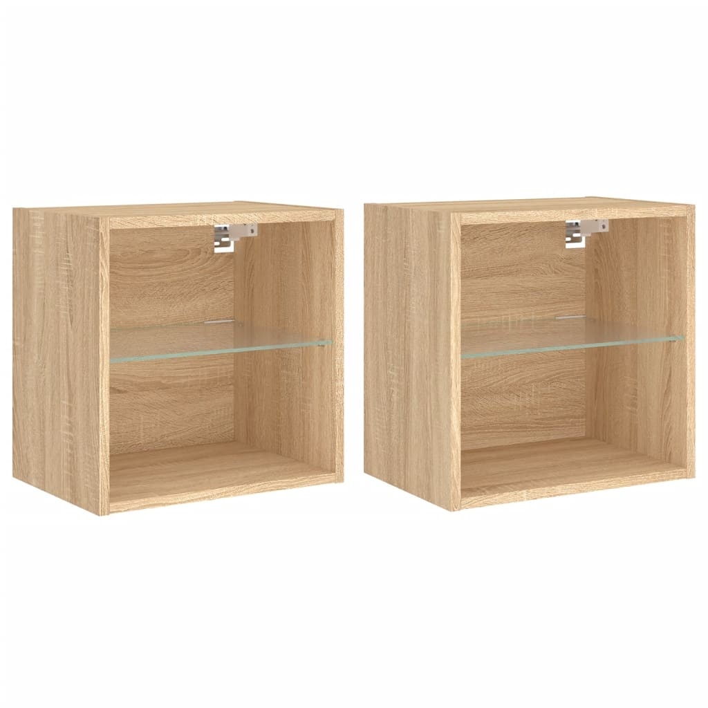 VidaXL Nachtkastjes met LED's 2 st wandgemonteerd sonoma eikenkleurig