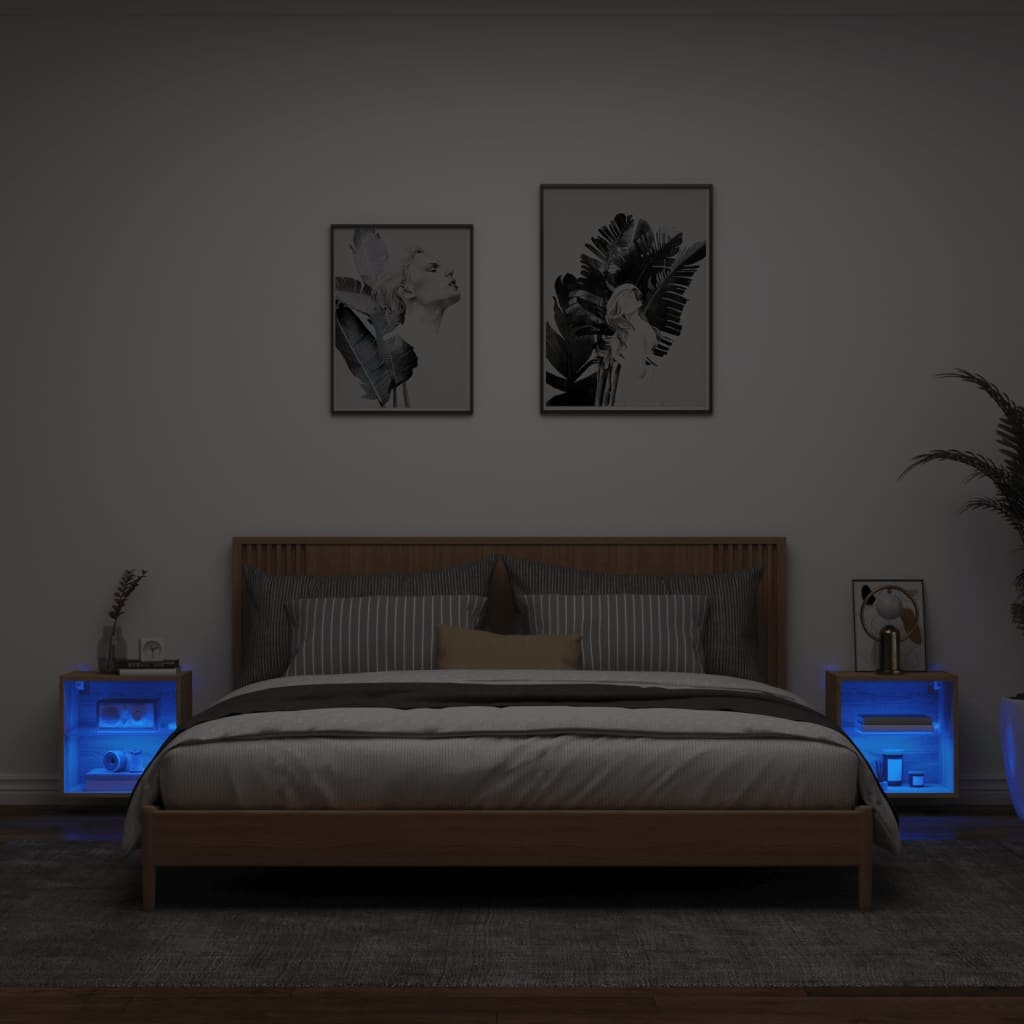 VidaXL Nachtkastjes met LED's 2 st wandgemonteerd sonoma eikenkleurig