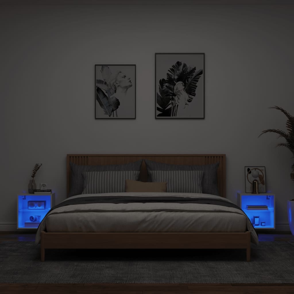 VidaXL Nachtkastjes met LED's 2 st wandgemonteerd wit