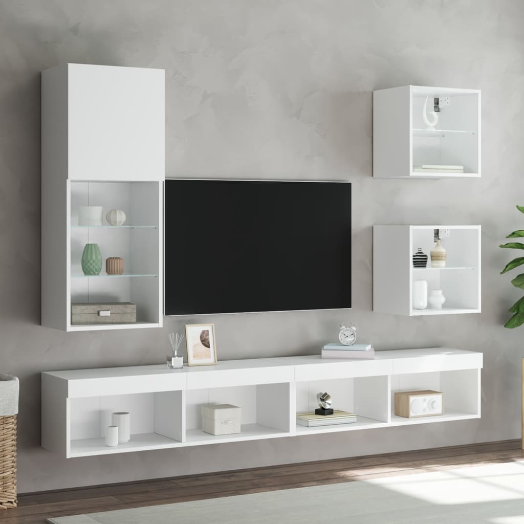VidaXL Nachtkastjes met LED's 2 st wandgemonteerd wit