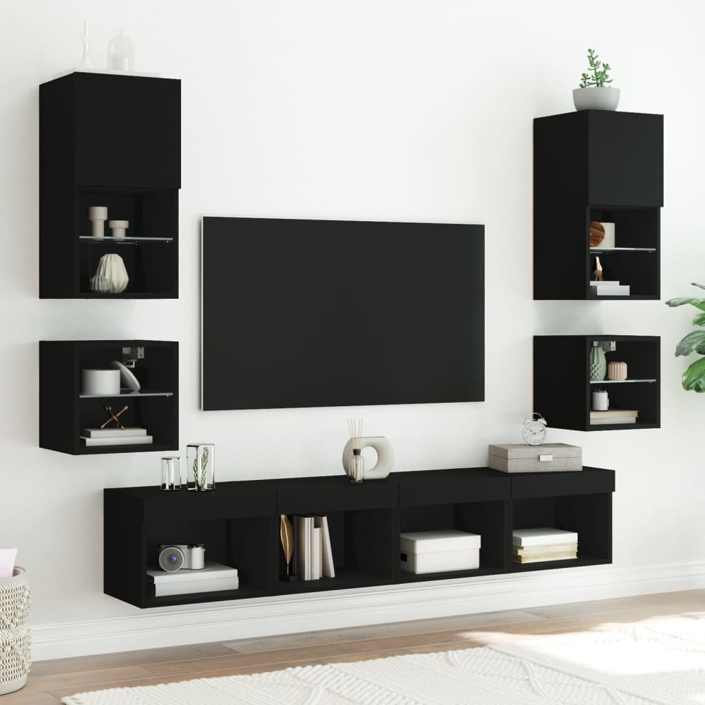VidaXL Tv-wandmeubels met LED-verlichting 2 st 30x28,5x30 cm zwart