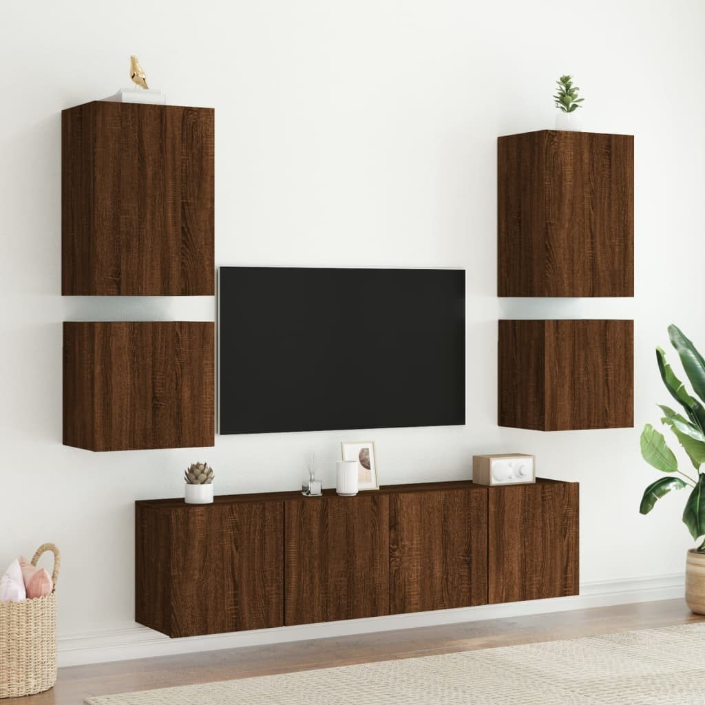 VidaXL Tv-wandmeubels 2 st 40,5x30x40 cm bewerkt hout bruineikenkleur