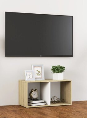 vidaXL Tv-meubel 72x35x36,5 cm spaanplaat wit en sonoma eikenkleurig