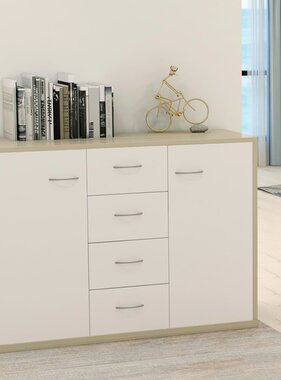 vidaXL Dressoir 88x30x65 cm spaanplaat wit en sonoma eikenkleurig