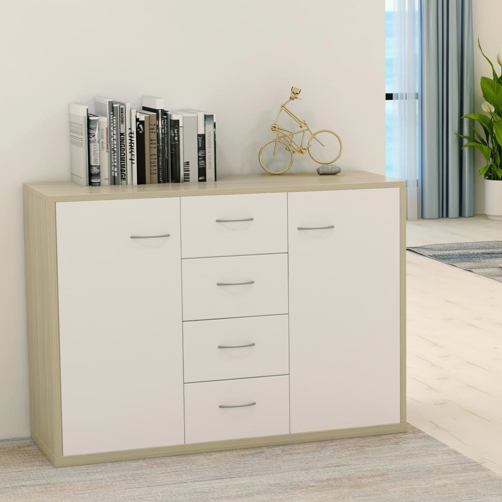 vidaXL Dressoir 88x30x65 cm spaanplaat wit en sonoma eikenkleurig