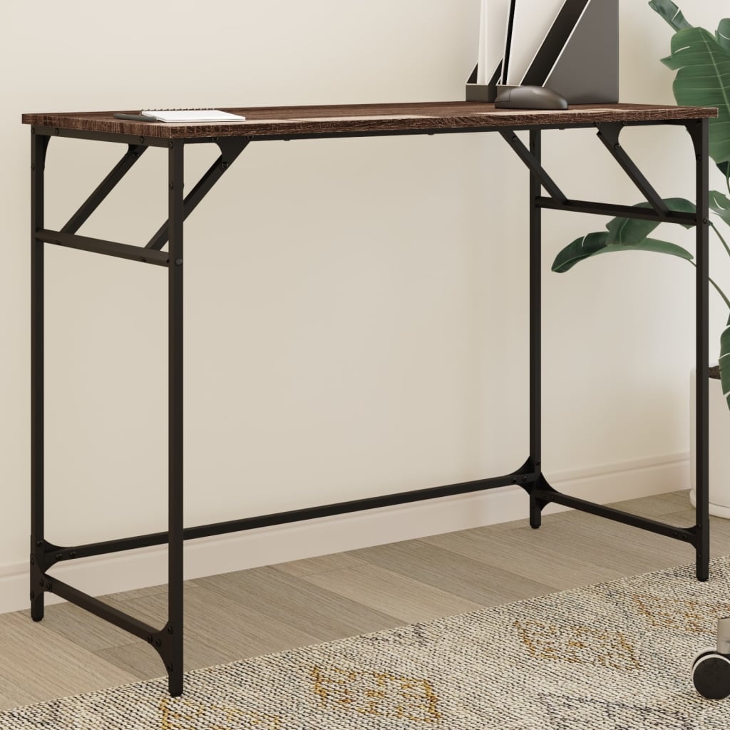 VidaXL Bureau 100x45x76 cm hout en gepoedercoat staal bruineikenkleur