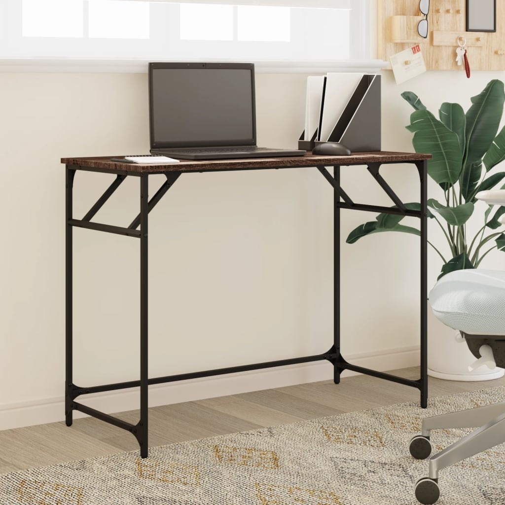 VidaXL Bureau 100x45x76 cm hout en gepoedercoat staal bruineikenkleur