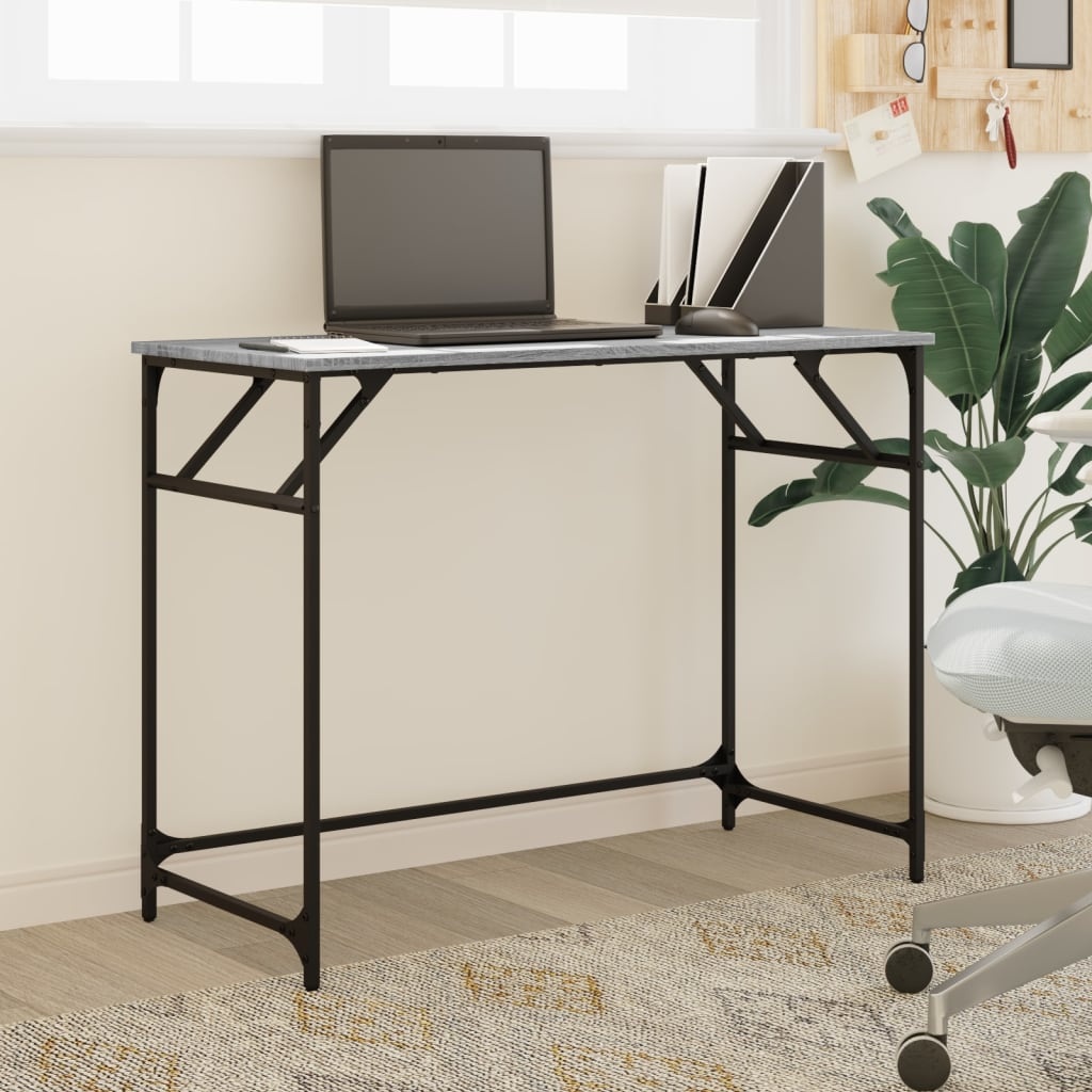VidaXL Bureau 100x45x76 cm hout en gepoedercoat staal grijs sonoma