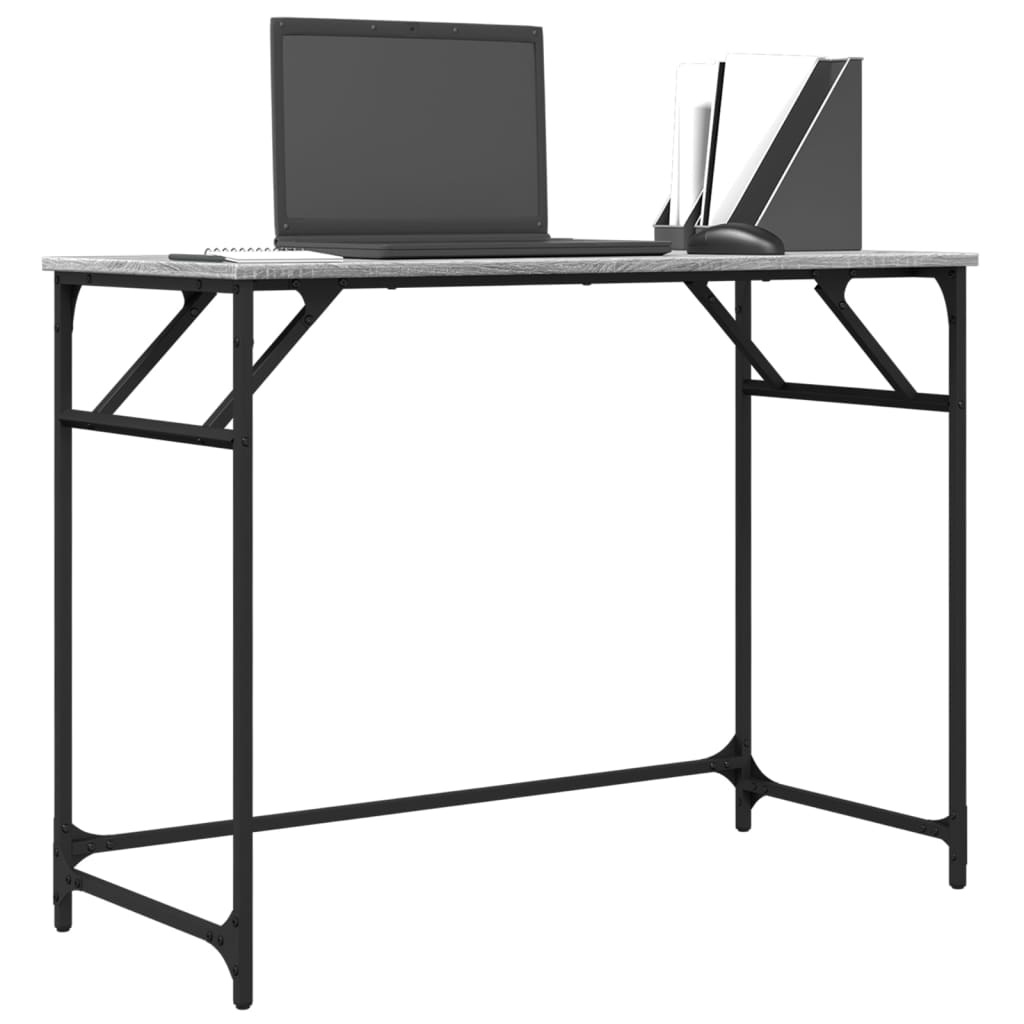 VidaXL Bureau 100x45x76 cm hout en gepoedercoat staal grijs sonoma