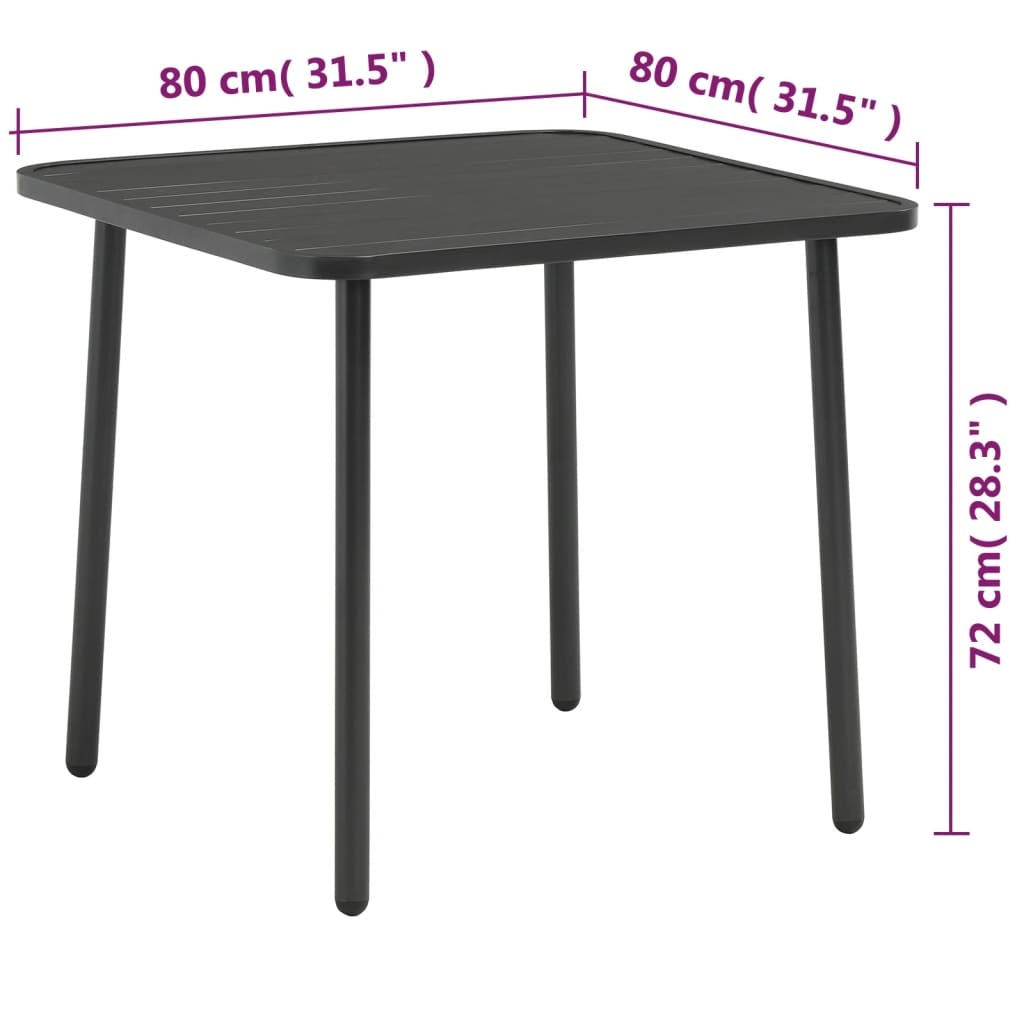 vidaXL Tuintafel 80x80x72 cm staal donkergrijs