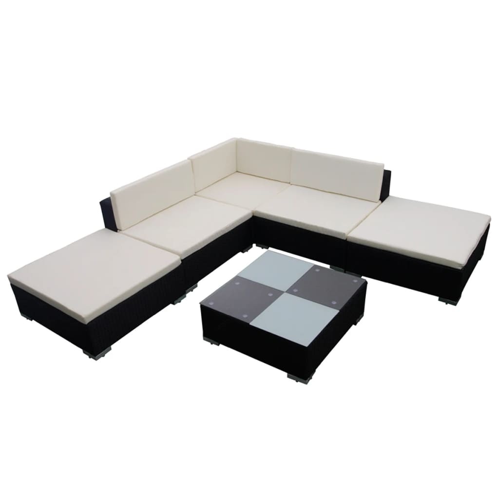 VidaXL 6-delige Loungeset met kussens poly rattan zwart