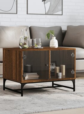 VidaXL Salontafel met glazen deuren 68,5x50x50 cm gerookt eikenkleurig