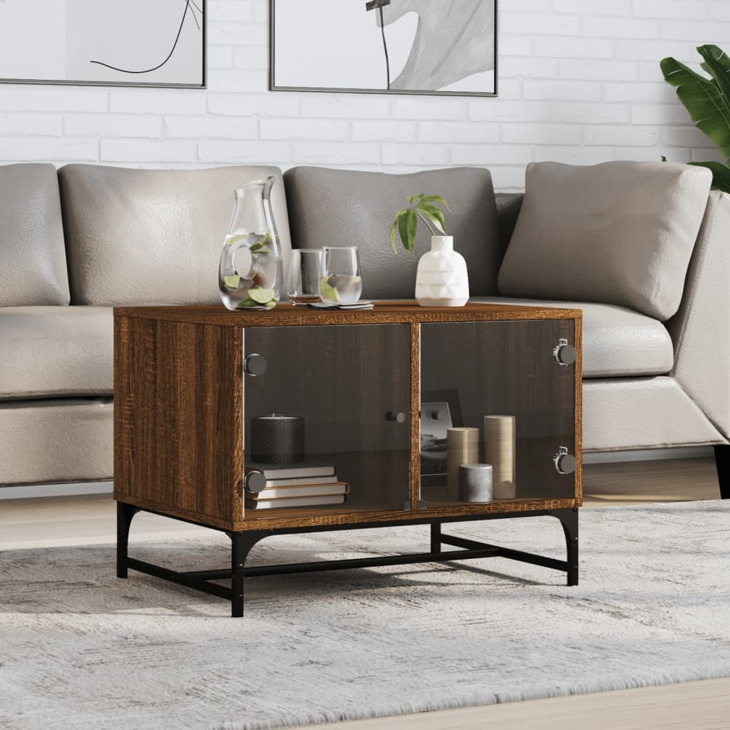 VidaXL Salontafel met glazen deuren 68,5x50x50 cm gerookt eikenkleurig