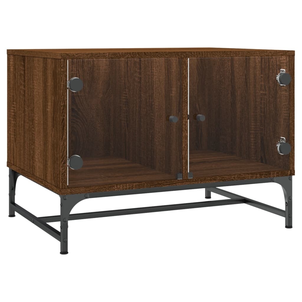 VidaXL Salontafel met glazen deuren 68,5x50x50 cm gerookt eikenkleurig