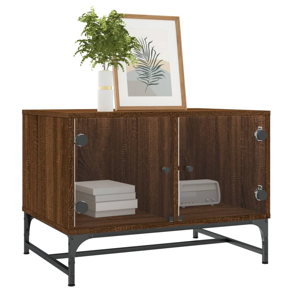 VidaXL Salontafel met glazen deuren 68,5x50x50 cm gerookt eikenkleurig