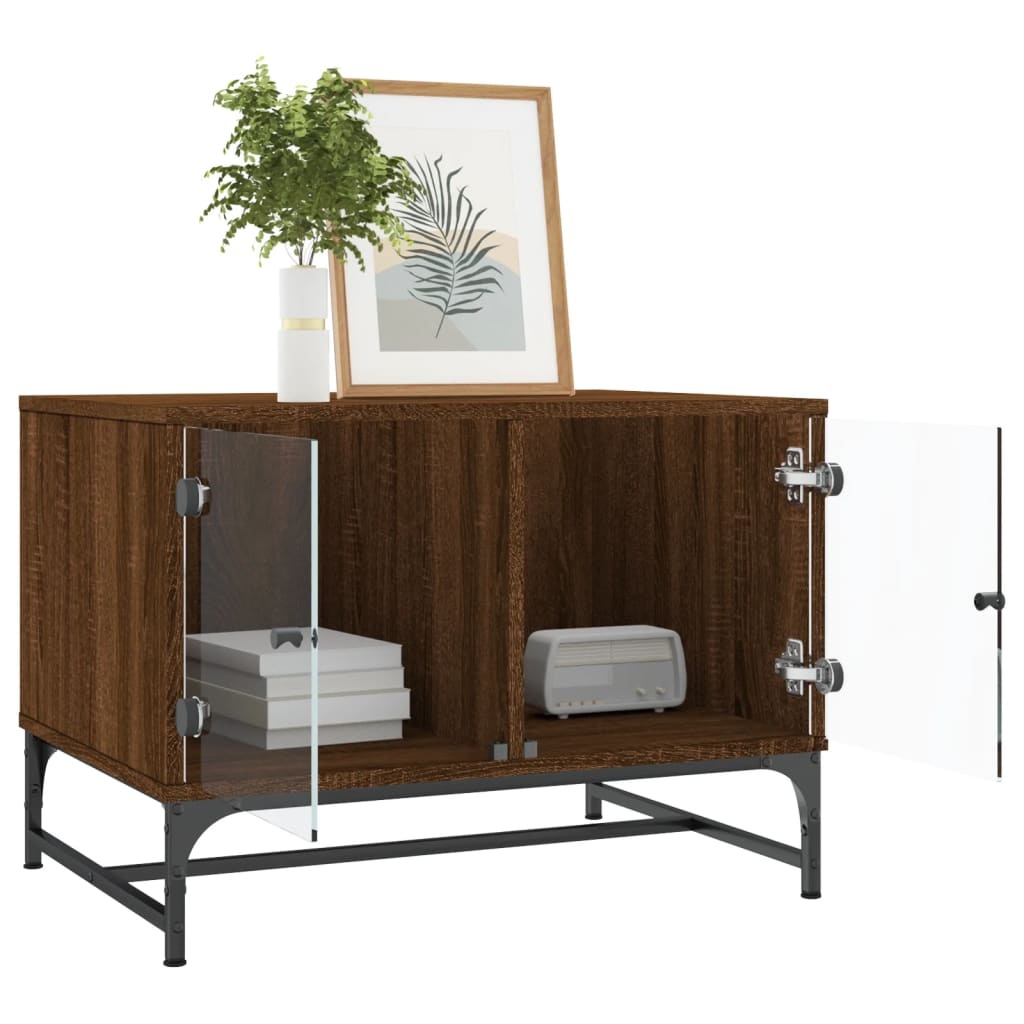 VidaXL Salontafel met glazen deuren 68,5x50x50 cm gerookt eikenkleurig