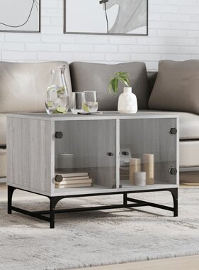 VidaXL Salontafel met glazen deuren 68,5x50x50 cm grijs sonoma eiken