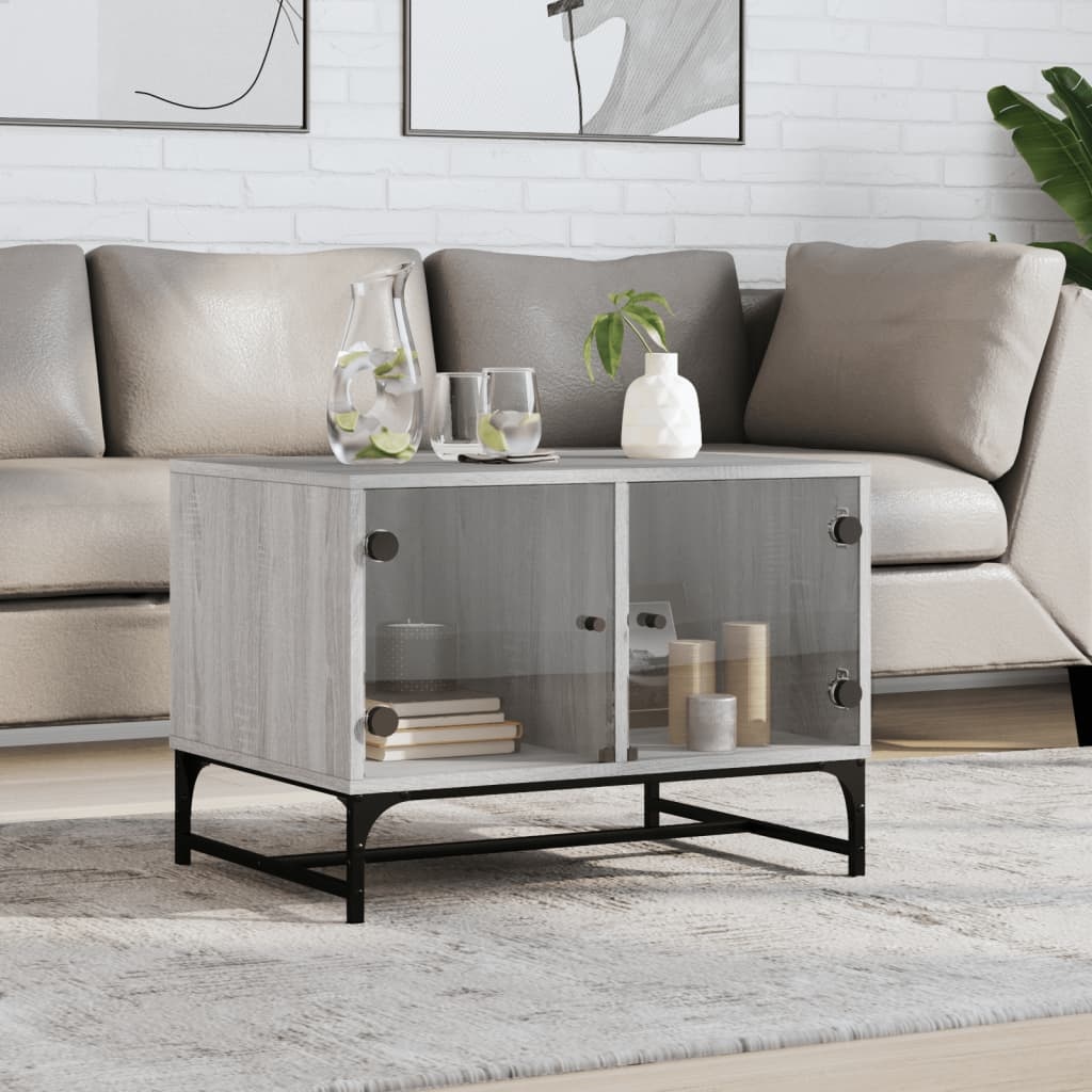 VidaXL Salontafel met glazen deuren 68,5x50x50 cm grijs sonoma eiken