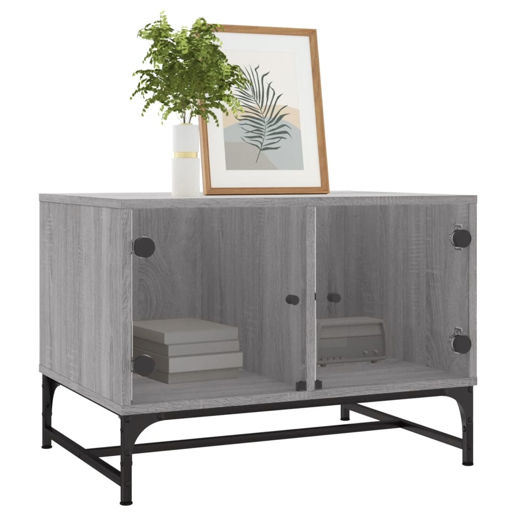 VidaXL Salontafel met glazen deuren 68,5x50x50 cm grijs sonoma eiken