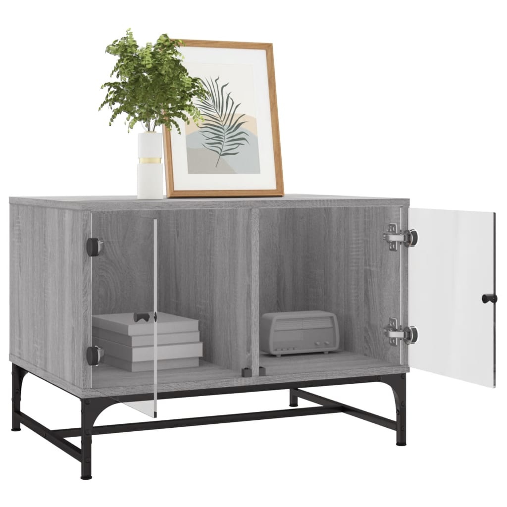 VidaXL Salontafel met glazen deuren 68,5x50x50 cm grijs sonoma eiken