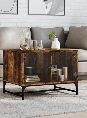 VidaXL Salontafel met glazen deuren 68,5x50x50 cm gerookt eikenkleurig
