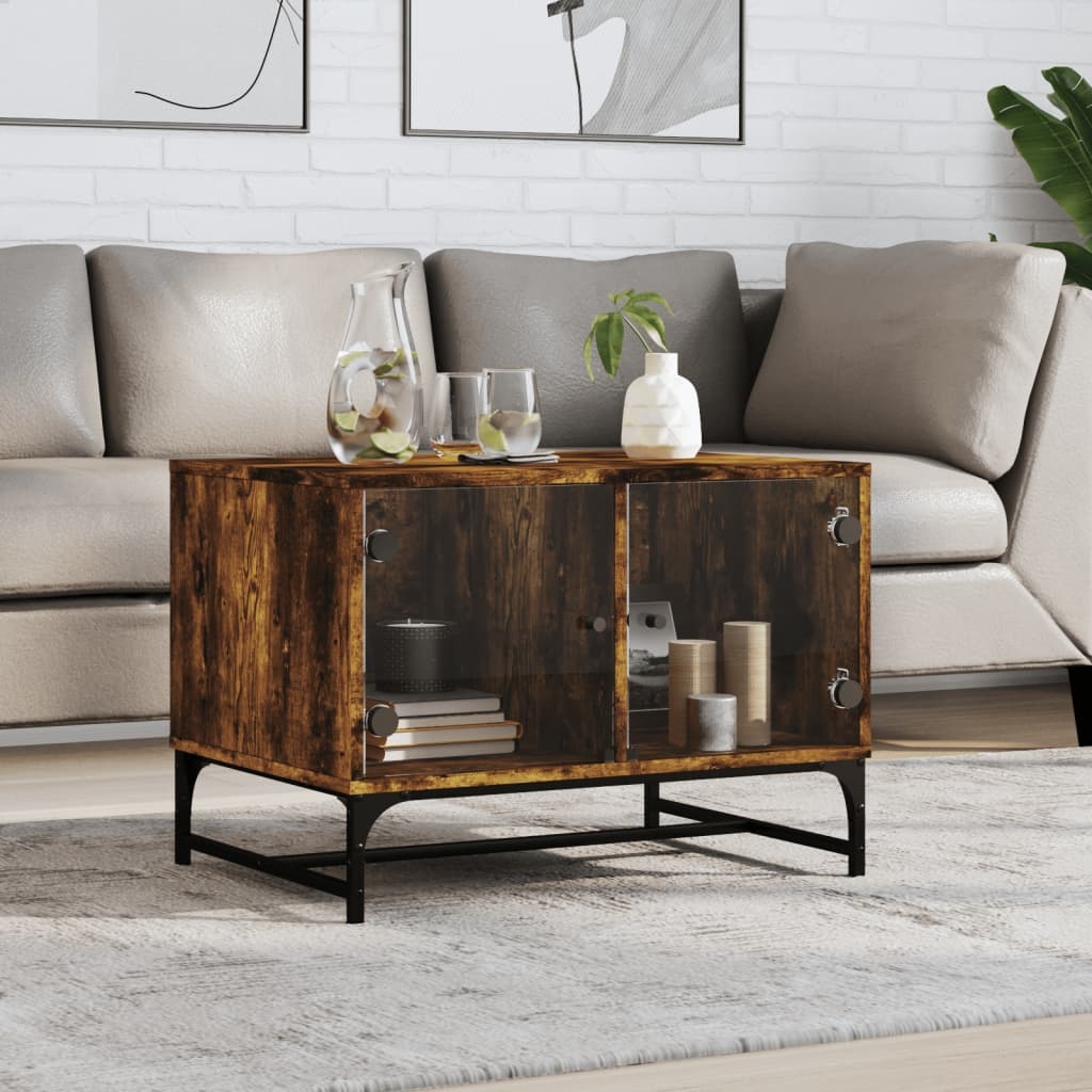 VidaXL Salontafel met glazen deuren 68,5x50x50 cm gerookt eikenkleurig