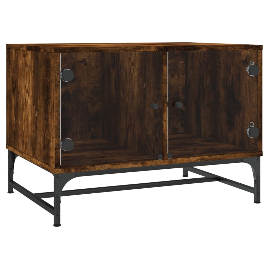 VidaXL Salontafel met glazen deuren 68,5x50x50 cm gerookt eikenkleurig
