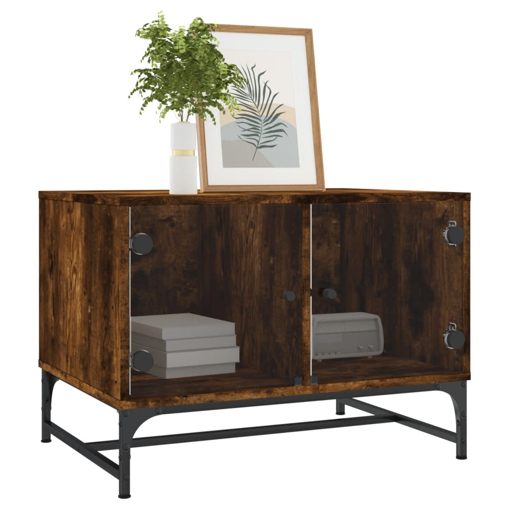 VidaXL Salontafel met glazen deuren 68,5x50x50 cm gerookt eikenkleurig
