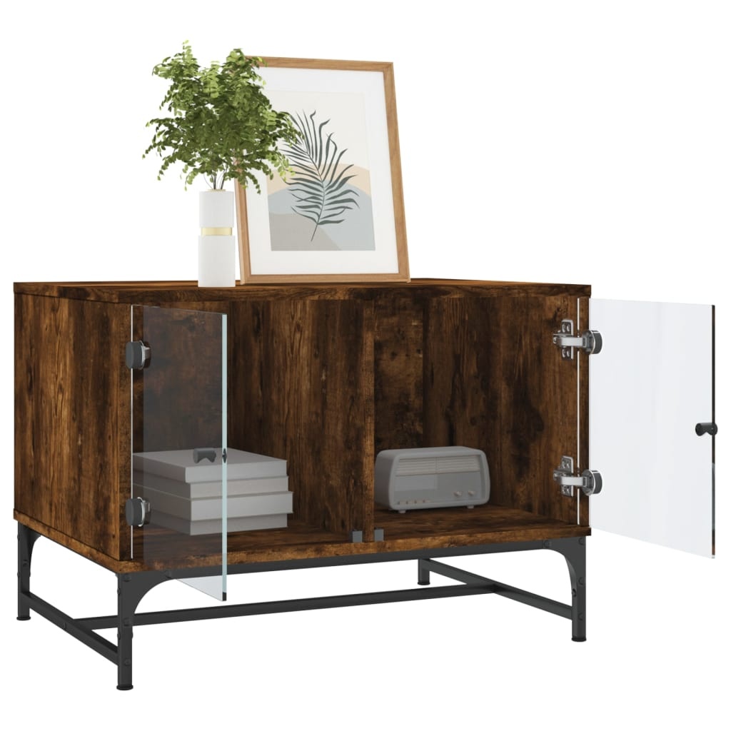VidaXL Salontafel met glazen deuren 68,5x50x50 cm gerookt eikenkleurig