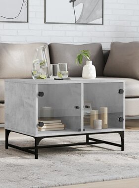 VidaXL Salontafel met glazen deuren 68,5x50x50 cm betongrijs
