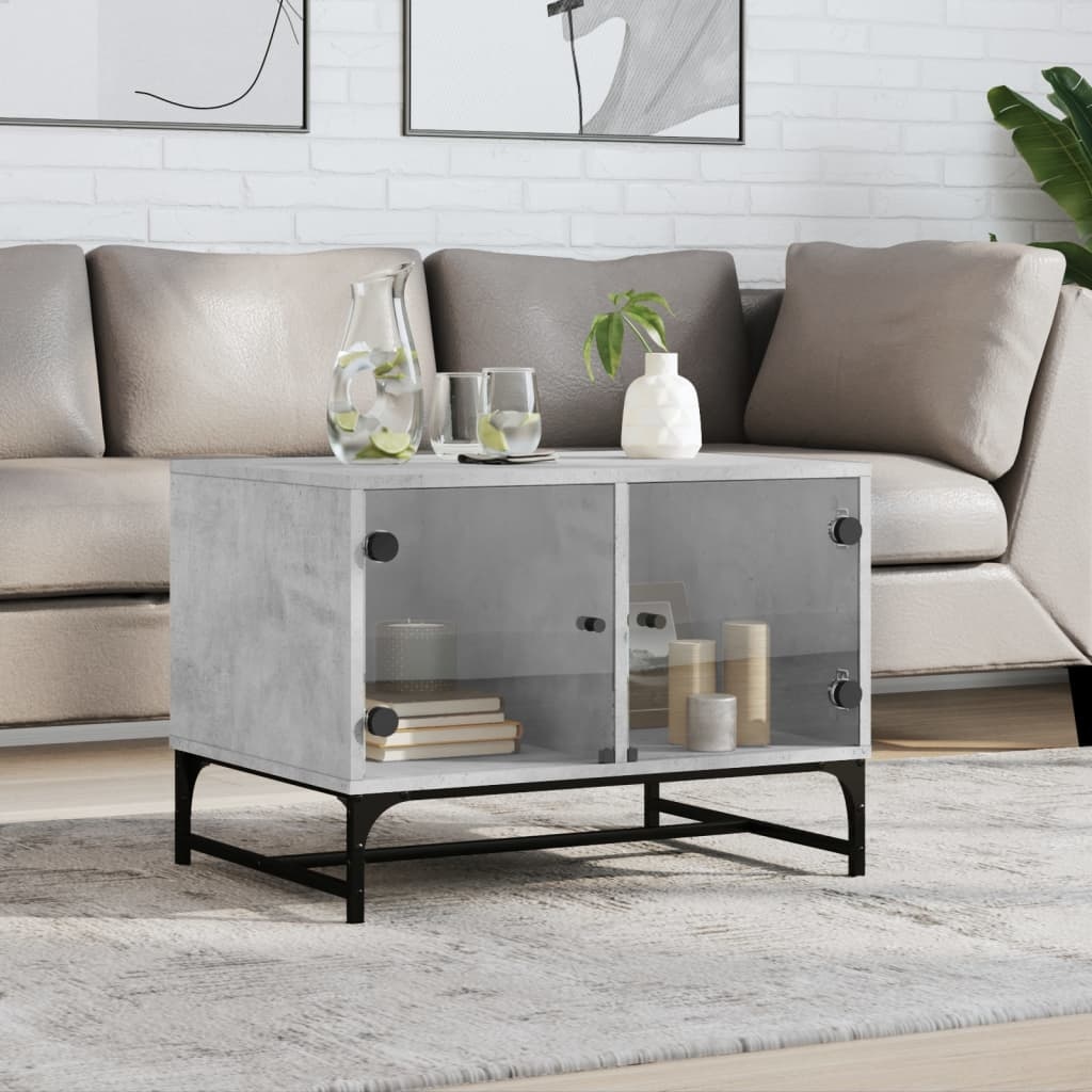 VidaXL Salontafel met glazen deuren 68,5x50x50 cm betongrijs