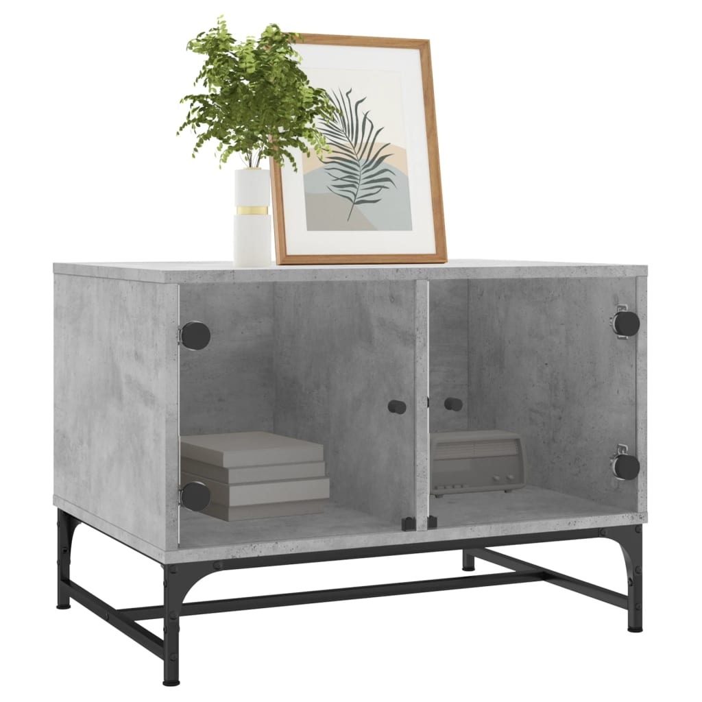 VidaXL Salontafel met glazen deuren 68,5x50x50 cm betongrijs