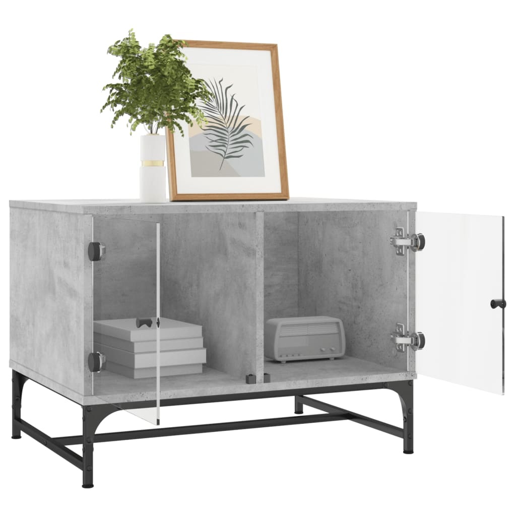 VidaXL Salontafel met glazen deuren 68,5x50x50 cm betongrijs