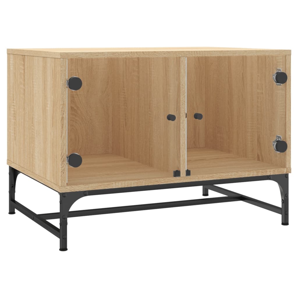 VidaXL Salontafel met glazen deuren 68,5x50x50 cm sonoma eikenkleurig