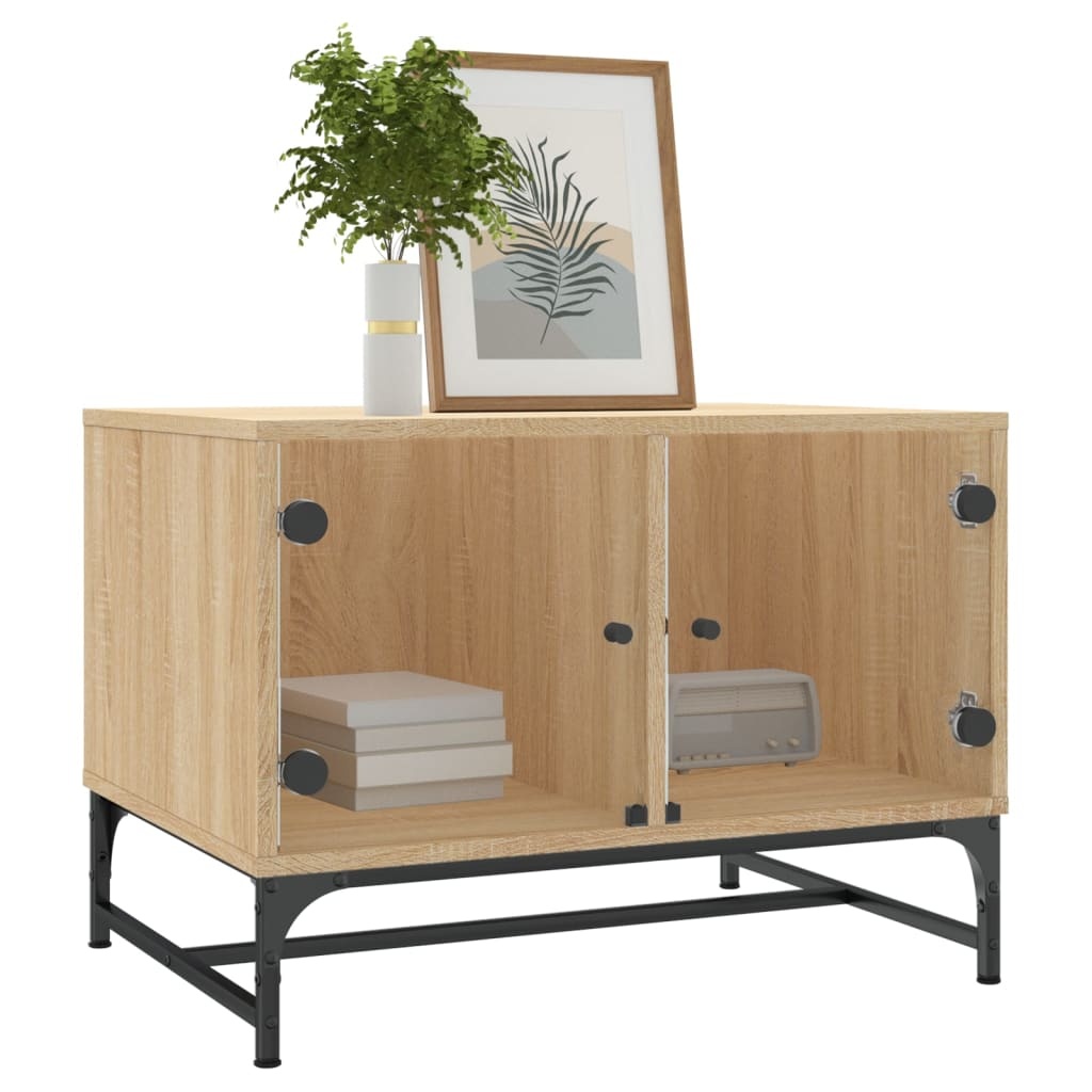 VidaXL Salontafel met glazen deuren 68,5x50x50 cm sonoma eikenkleurig