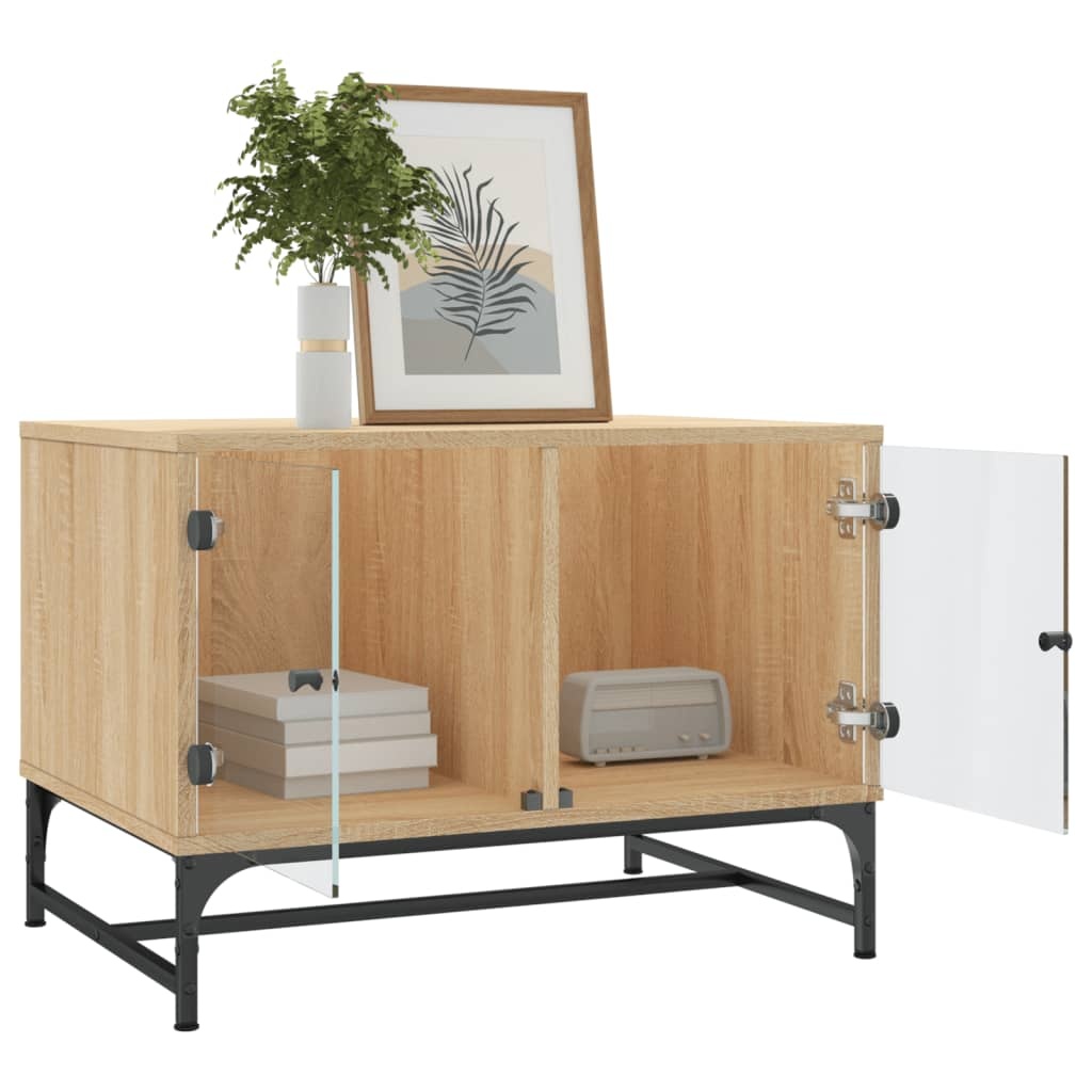 VidaXL Salontafel met glazen deuren 68,5x50x50 cm sonoma eikenkleurig