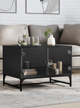 VidaXL Salontafel met glazen deuren 68,5x50x50 cm zwart