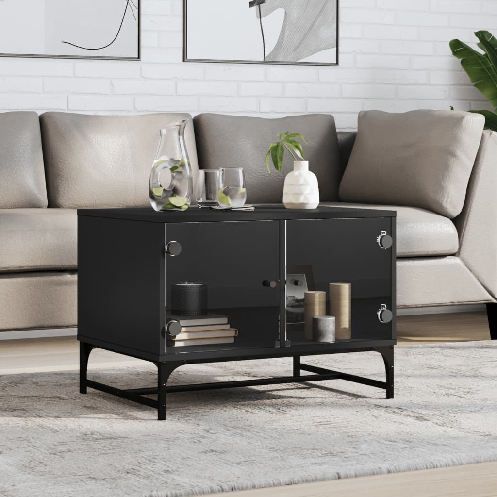 VidaXL Salontafel met glazen deuren 68,5x50x50 cm zwart