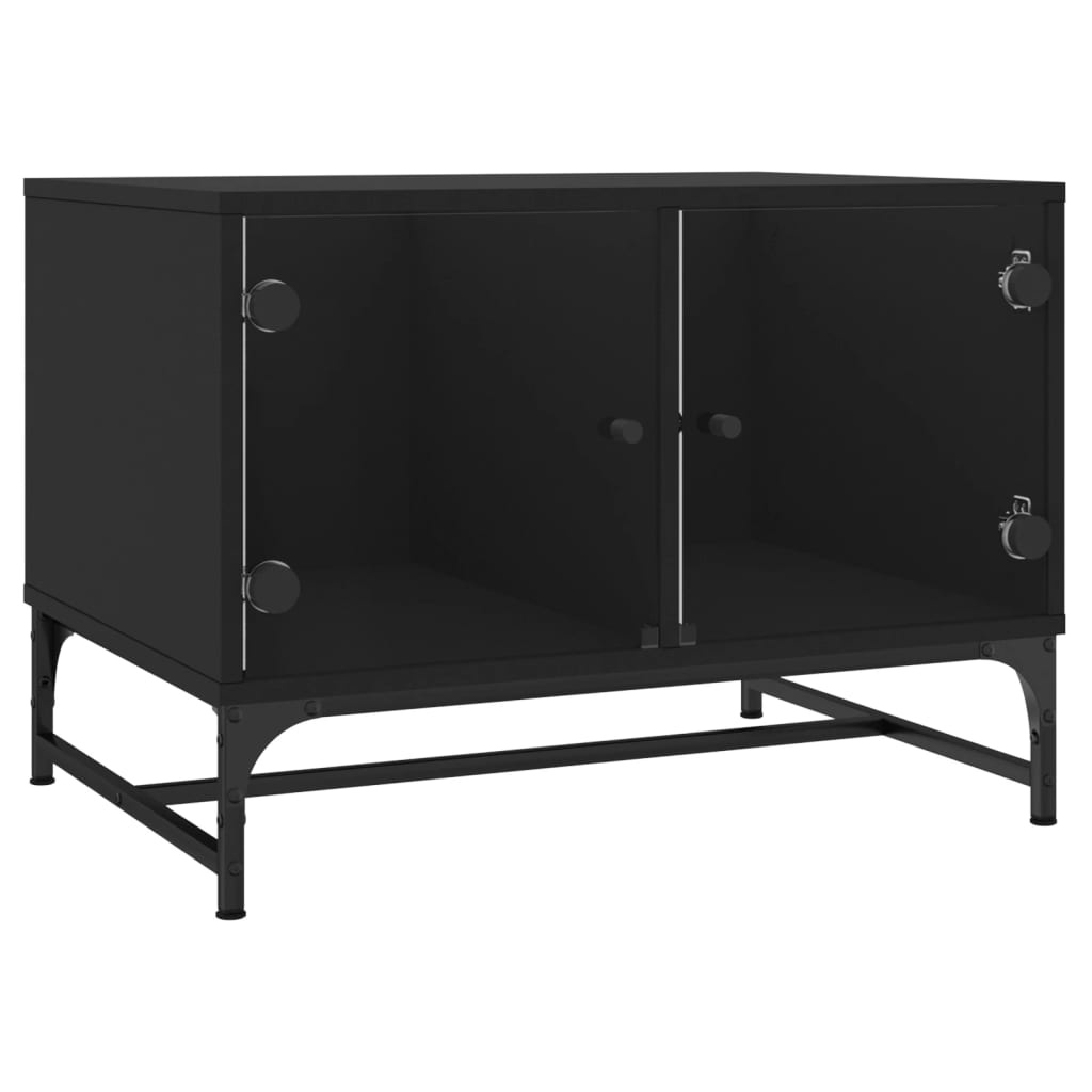 VidaXL Salontafel met glazen deuren 68,5x50x50 cm zwart