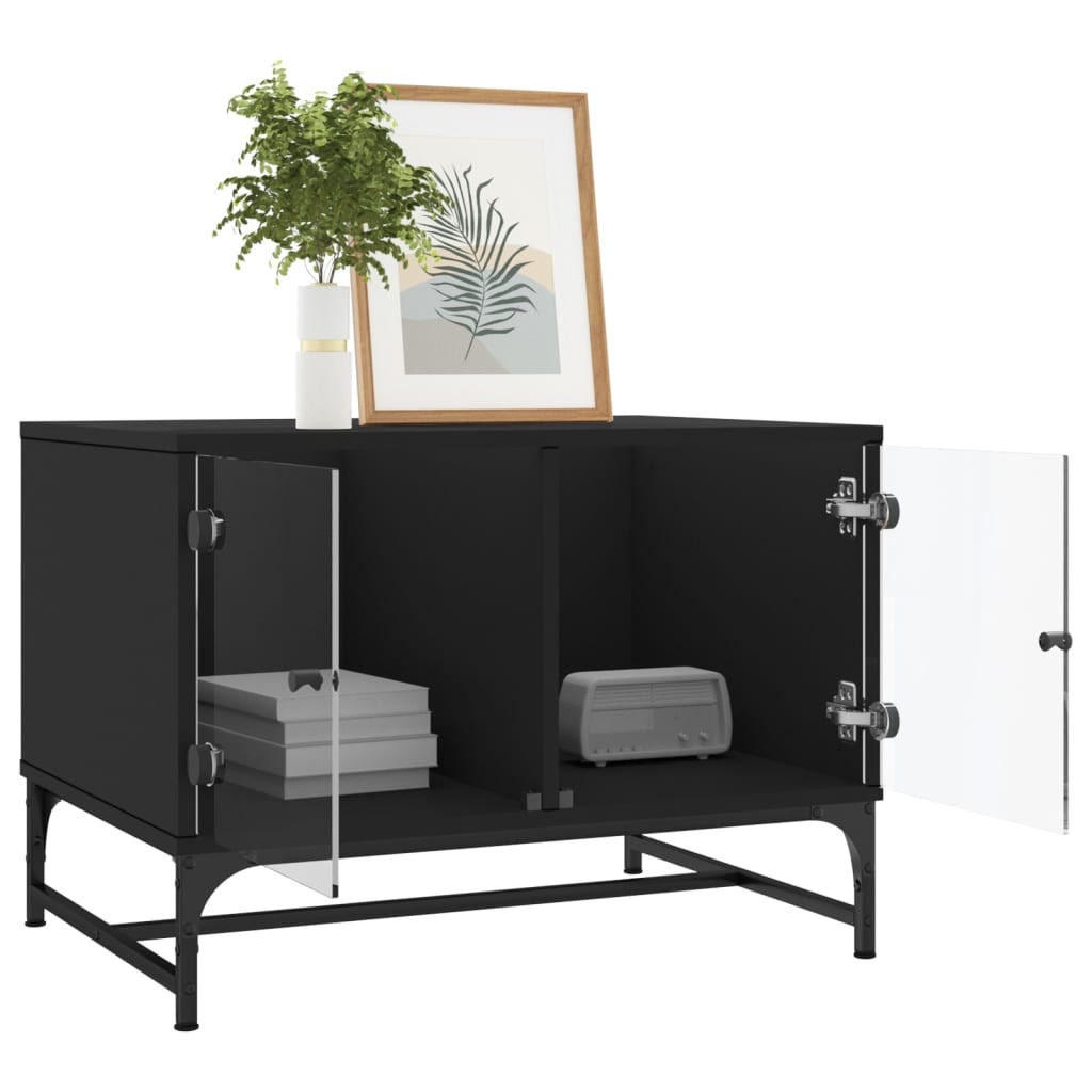 VidaXL Salontafel met glazen deuren 68,5x50x50 cm zwart