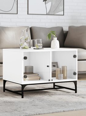 VidaXL Salontafel met glazen deuren 68,5x50x50 cm wit