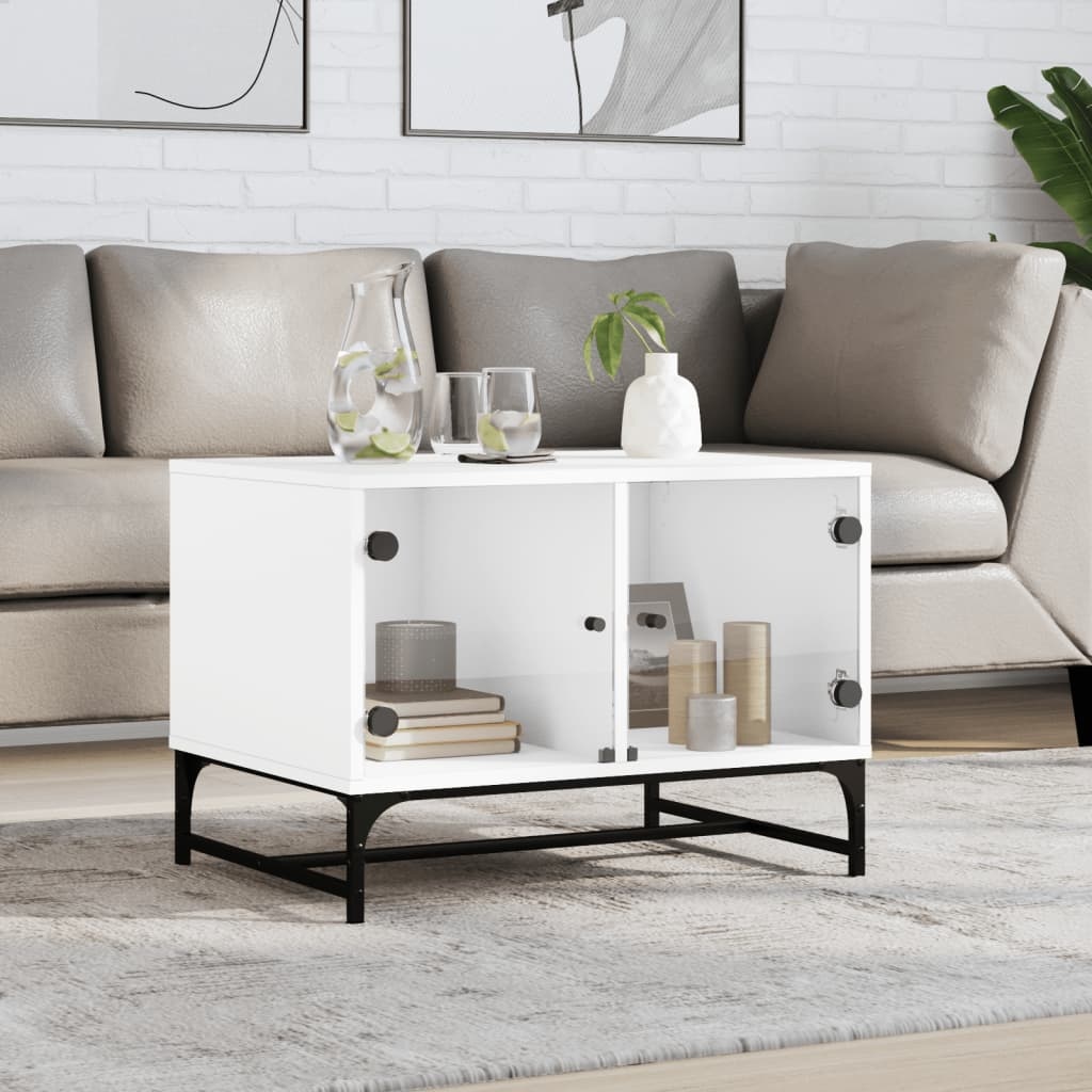 VidaXL Salontafel met glazen deuren 68,5x50x50 cm wit
