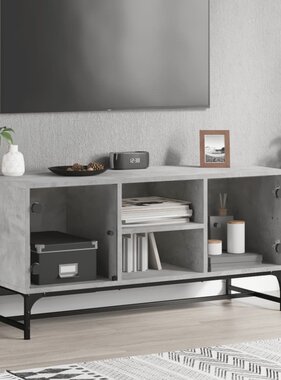 VidaXL Tv-meubel met glazen deuren 102x37x50 cm betongrijs