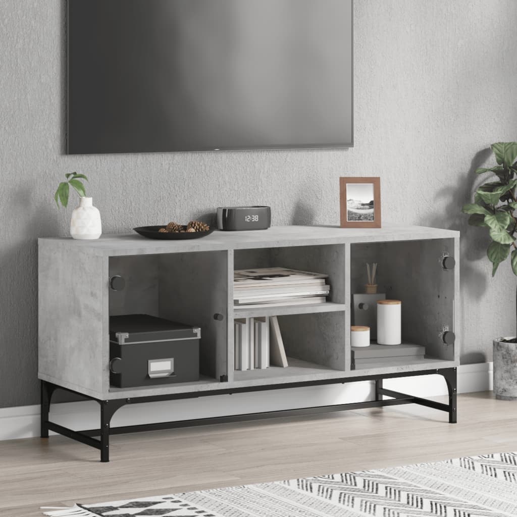 VidaXL Tv-meubel met glazen deuren 102x37x50 cm betongrijs