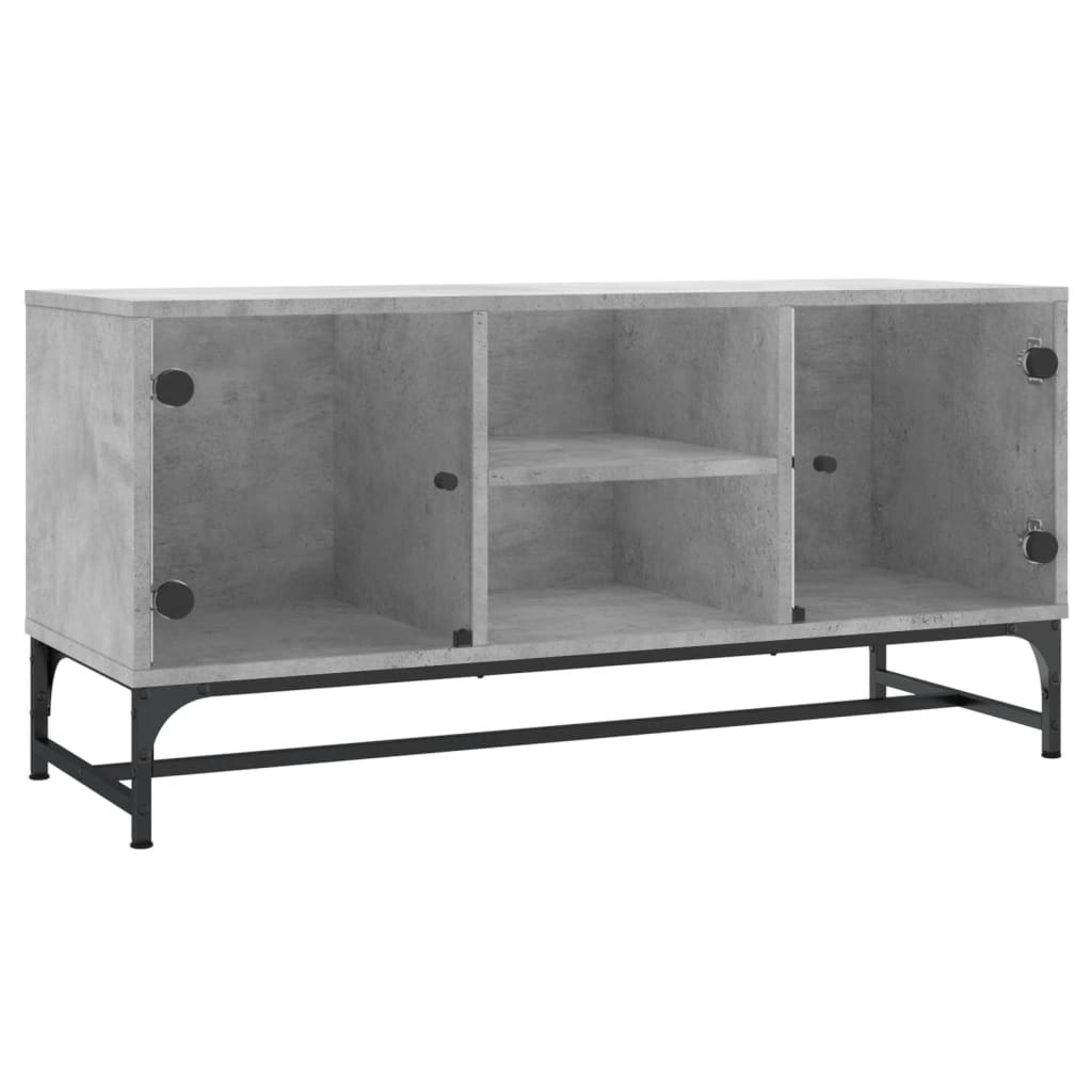 VidaXL Tv-meubel met glazen deuren 102x37x50 cm betongrijs