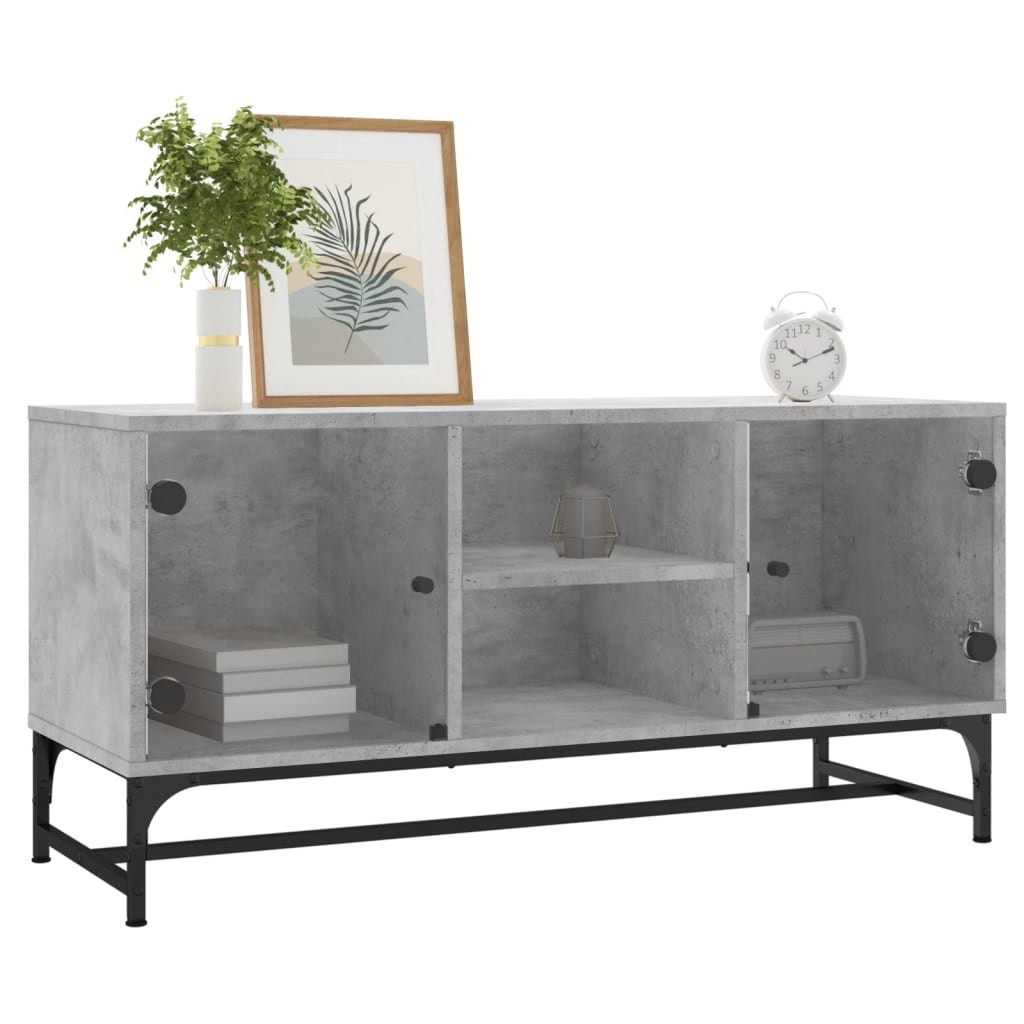 VidaXL Tv-meubel met glazen deuren 102x37x50 cm betongrijs