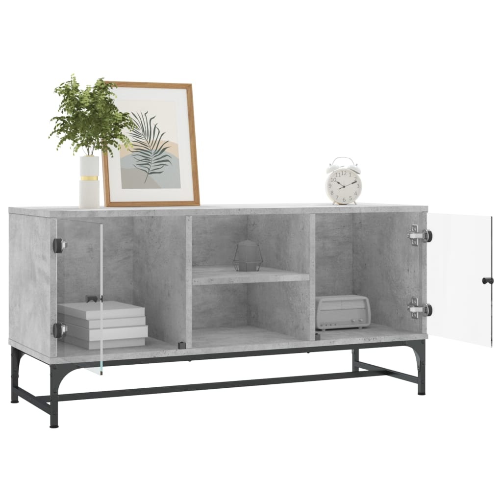 VidaXL Tv-meubel met glazen deuren 102x37x50 cm betongrijs