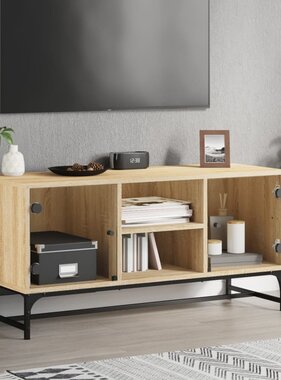 VidaXL Tv-meubel met glazen deuren 102x37x50 cm sonoma eikenkleurig
