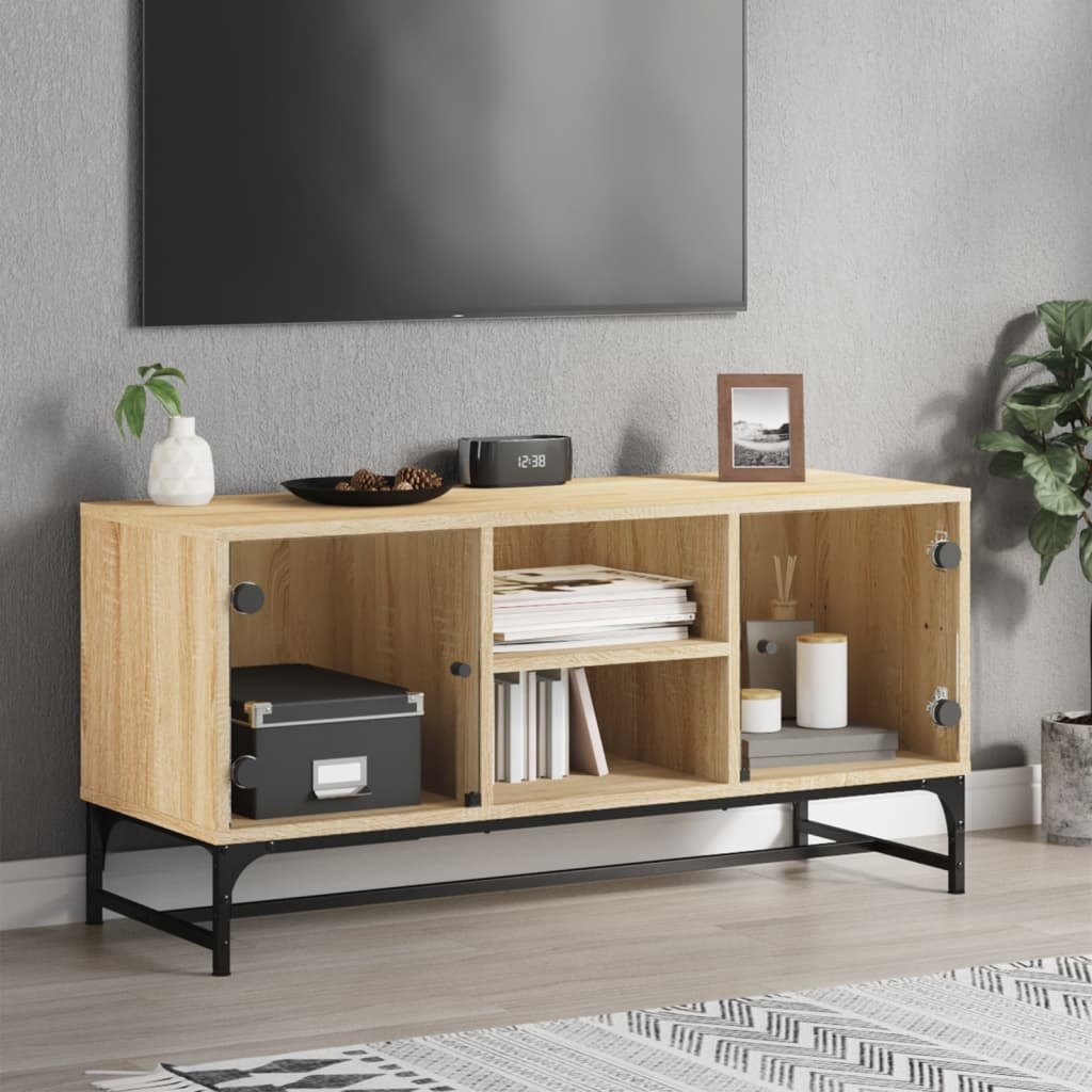 VidaXL Tv-meubel met glazen deuren 102x37x50 cm sonoma eikenkleurig