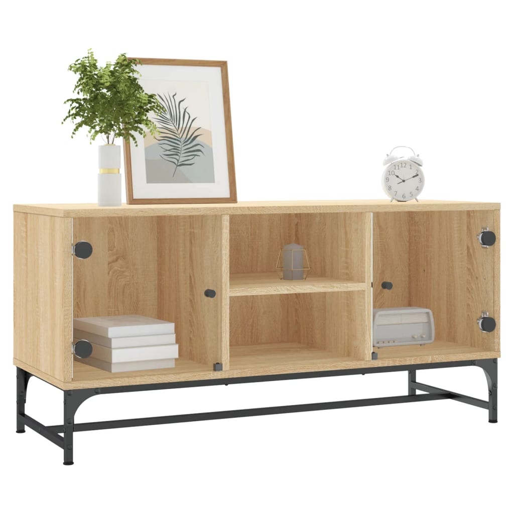 VidaXL Tv-meubel met glazen deuren 102x37x50 cm sonoma eikenkleurig